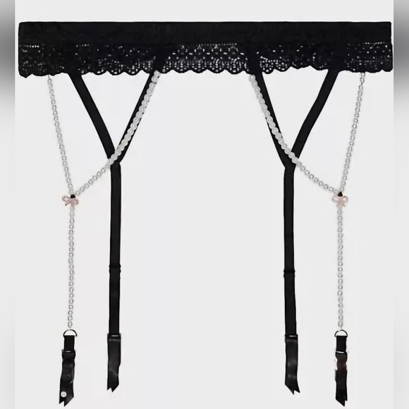 String Of Pearls Garter Belt Caviar Black by Savage X Fenty - Picture 1 of 12